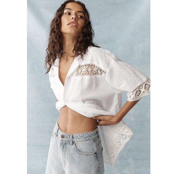 Ghanda Tilly Lace and Linen Button-down Shirt NWT - Picture 3 of 13